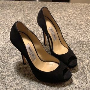 Jimmy Choo Black Suede Peep-toe Heels